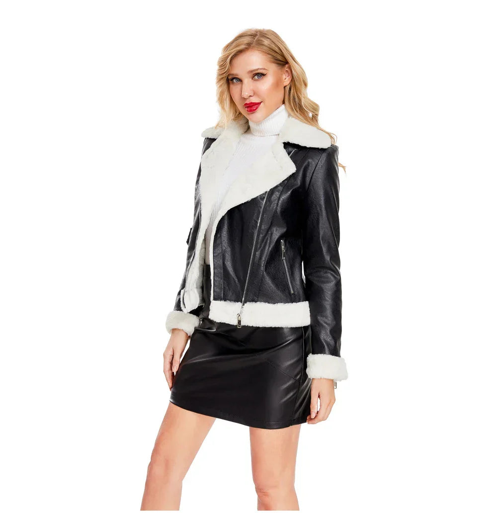 Women's Faux Leather Jacket | Warm Shearling Outerwear