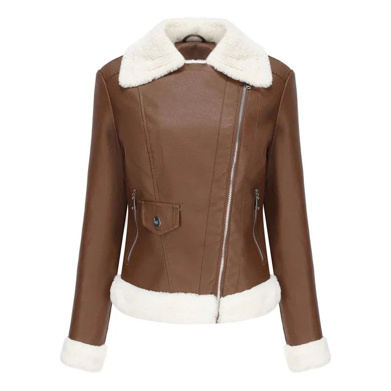 Women's Faux Leather Jacket | Warm Shearling Outerwear