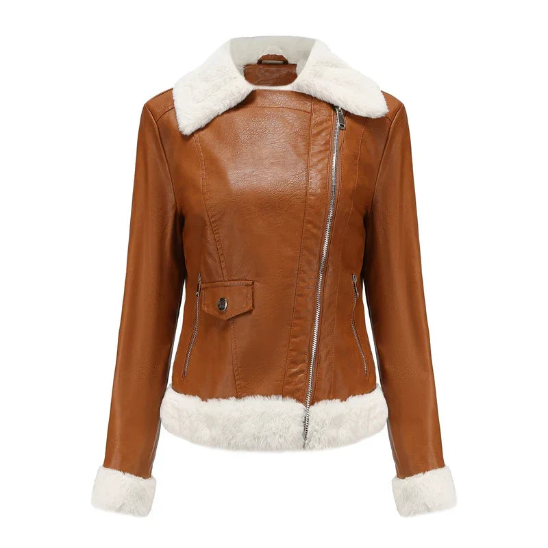Women's Faux Leather Jacket | Warm Shearling Outerwear