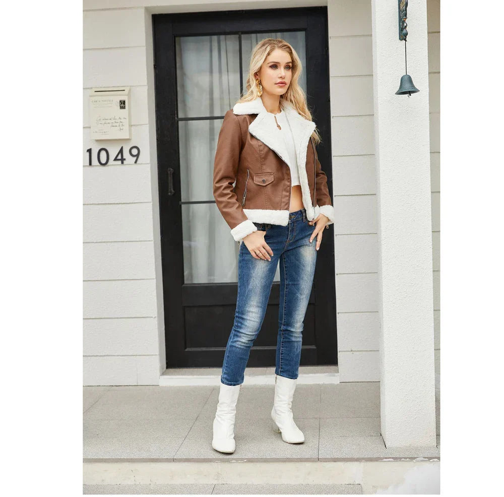 Women's Faux Leather Jacket | Warm Shearling Outerwear