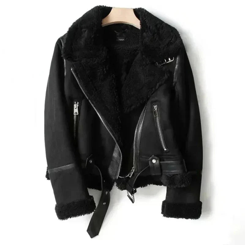 Women's Faux Leather Sherpa Coat | Warm Jacket
