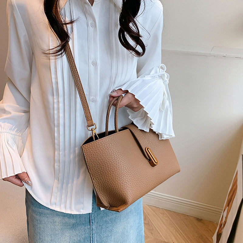 Women's Litchi Pattern Shoulder Bucket Bag