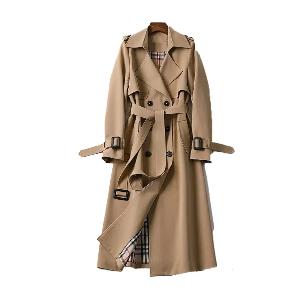 Women's Longline Trench Coat | Double-Breasted Outerwear