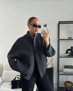 Women's Oversized Tweed Bomber Jacket | Cozy Autumn Style