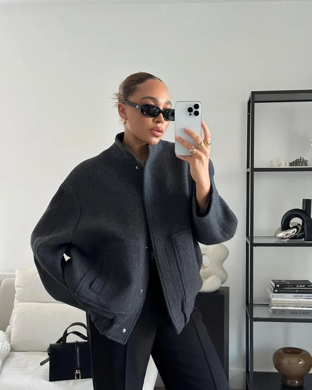 Women's Oversized Tweed Bomber Jacket | Cozy Autumn Style