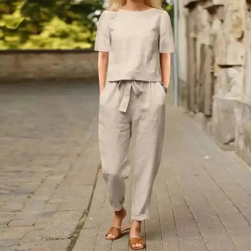 Women's Relaxed-Fit Loungewear Set | Tie-Waist Pant Suit