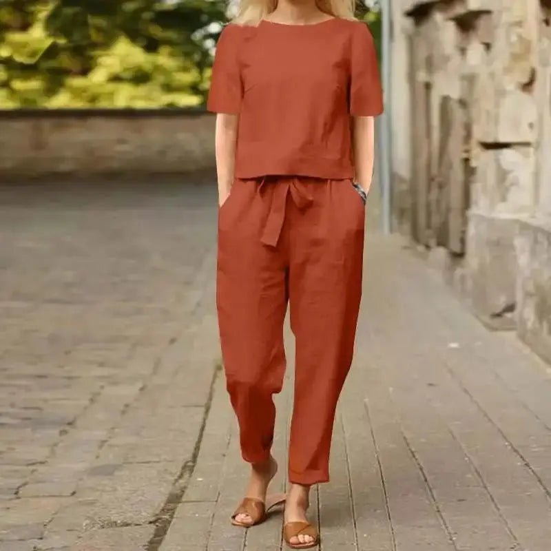 Women's Relaxed-Fit Loungewear Set | Tie-Waist Pant Suit
