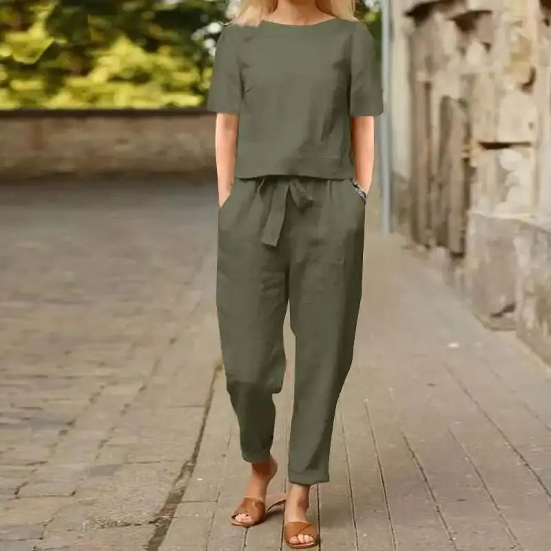 Women's Relaxed-Fit Loungewear Set | Tie-Waist Pant Suit