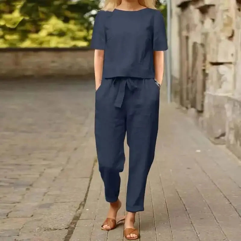 Women's Relaxed-Fit Loungewear Set | Tie-Waist Pant Suit