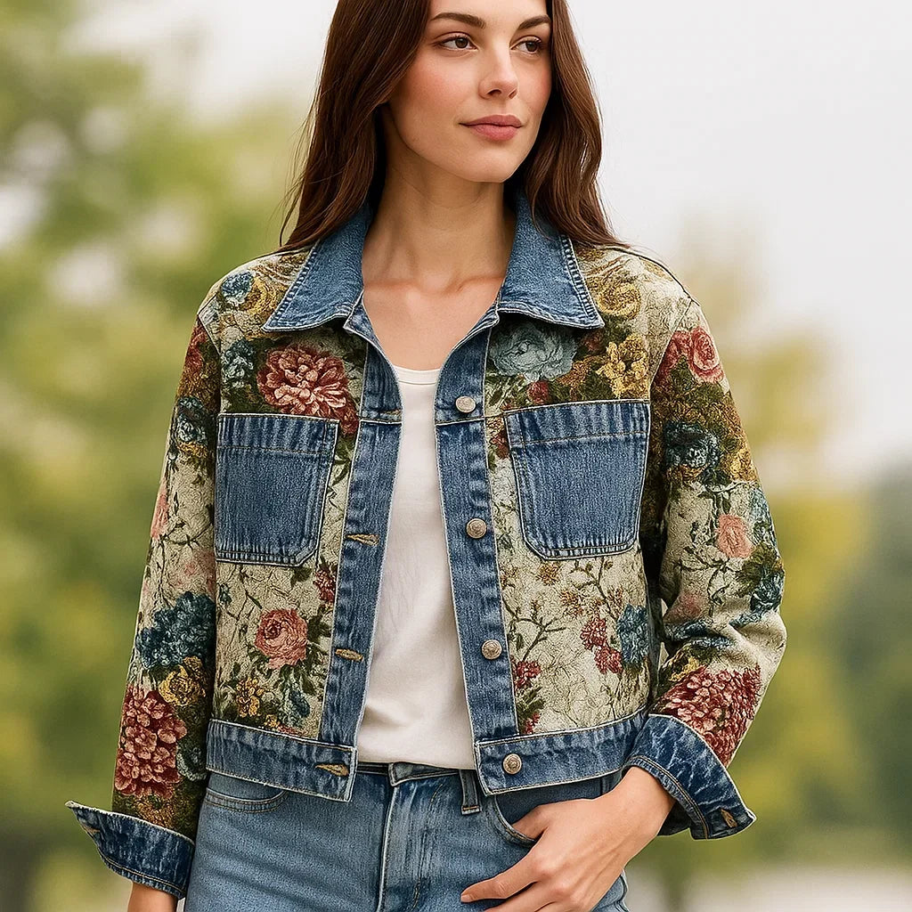Women's Floral Denim Jacket | Patchwork Winter Outerwear
