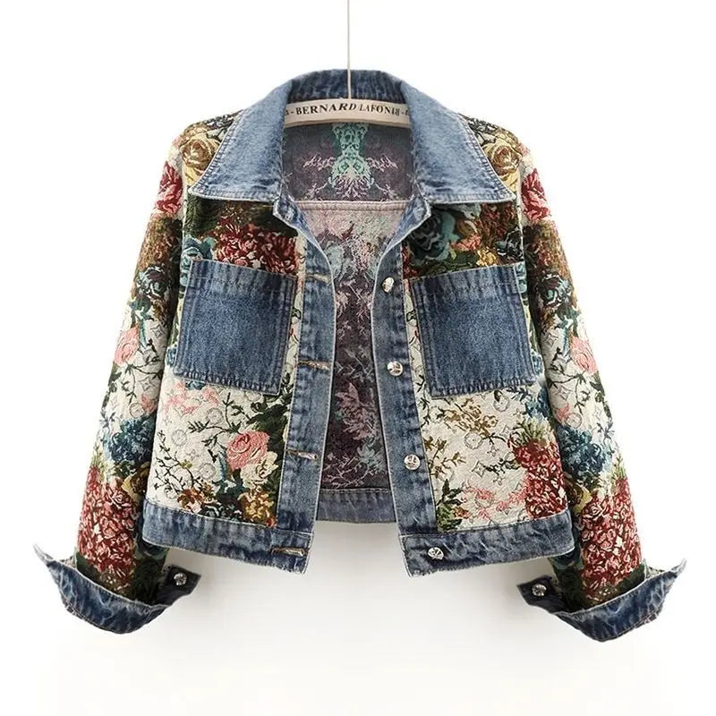 Women's Floral Denim Jacket | Patchwork Winter Outerwear