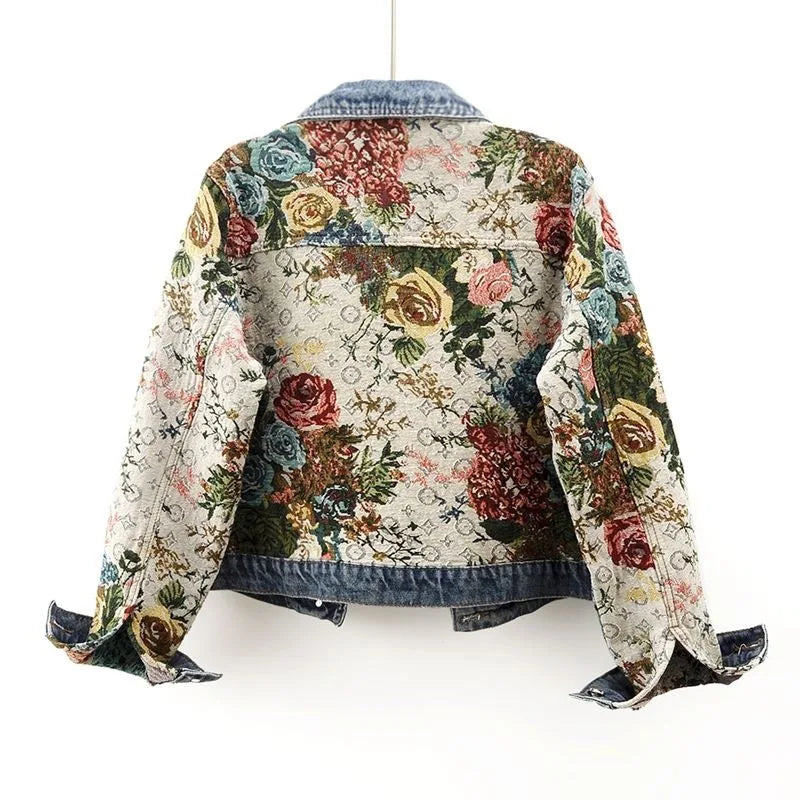 Women's Floral Denim Jacket | Patchwork Winter Outerwear