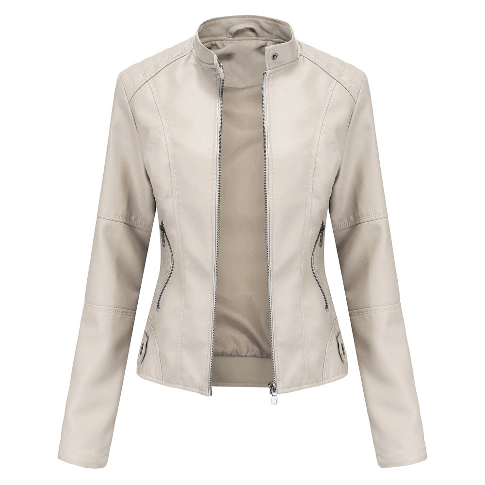 Beige leather jacket on a white background