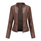 Brown leather jacket on a white background