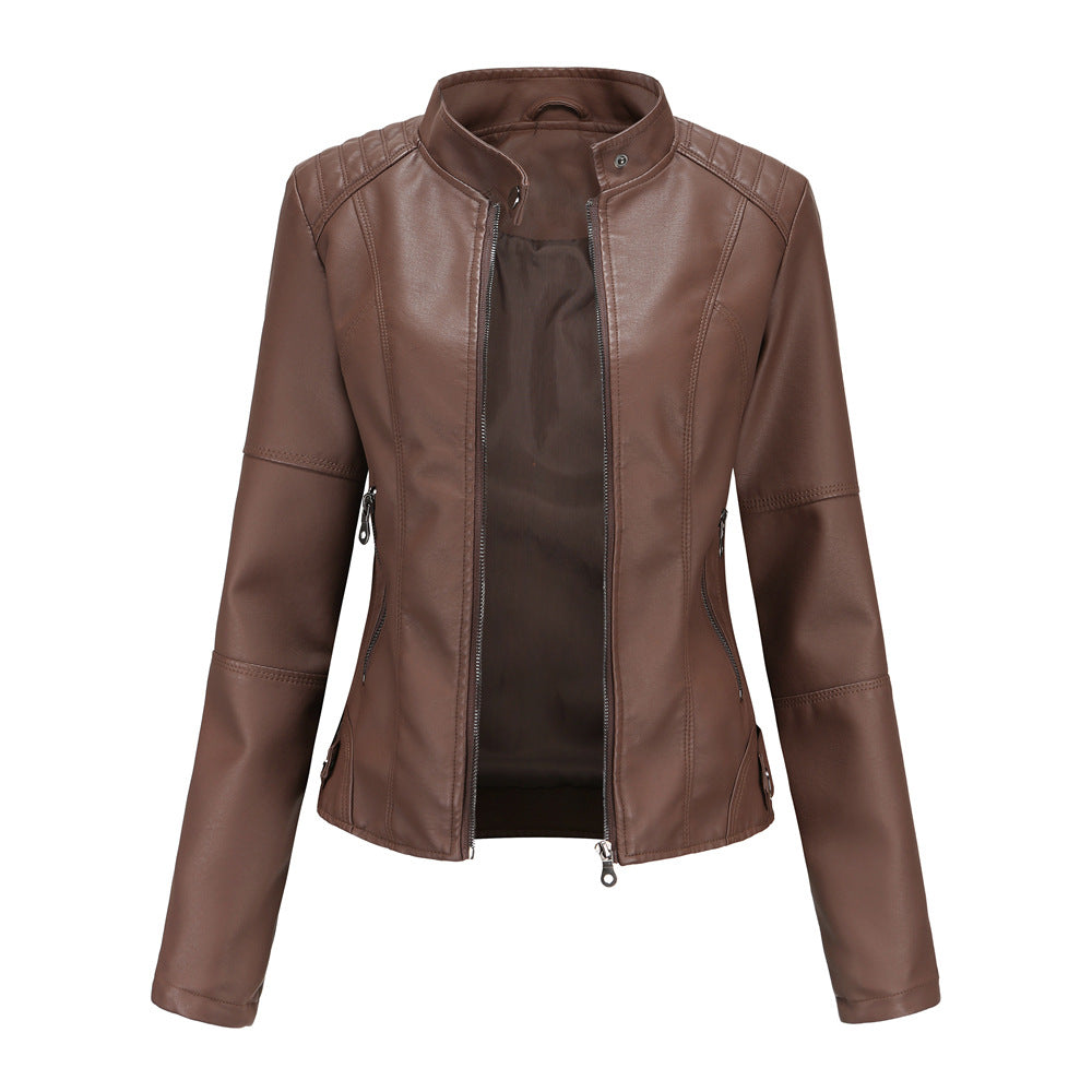 Brown leather jacket on a white background