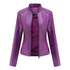Purple leather jacket on a white background