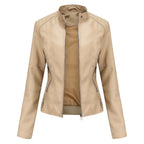 Beige leather jacket on a white background