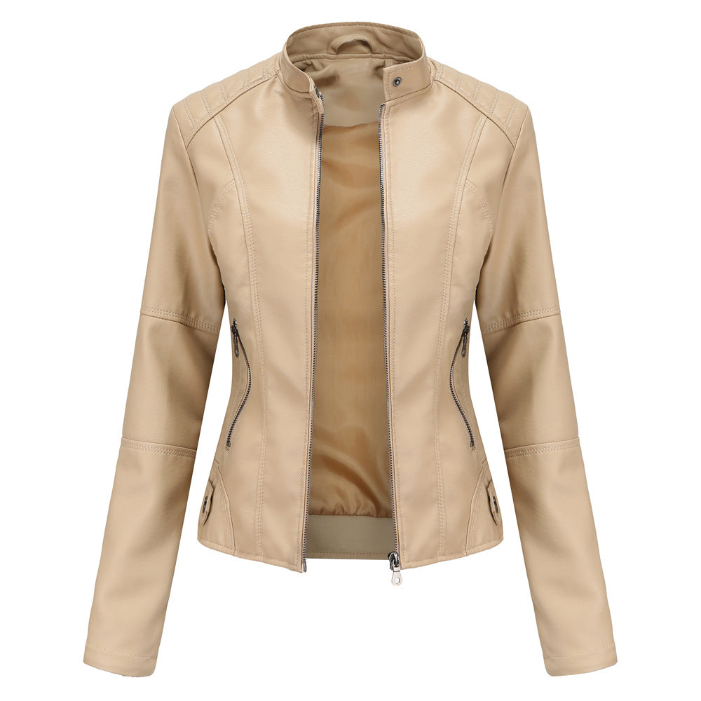 Beige leather jacket on a white background