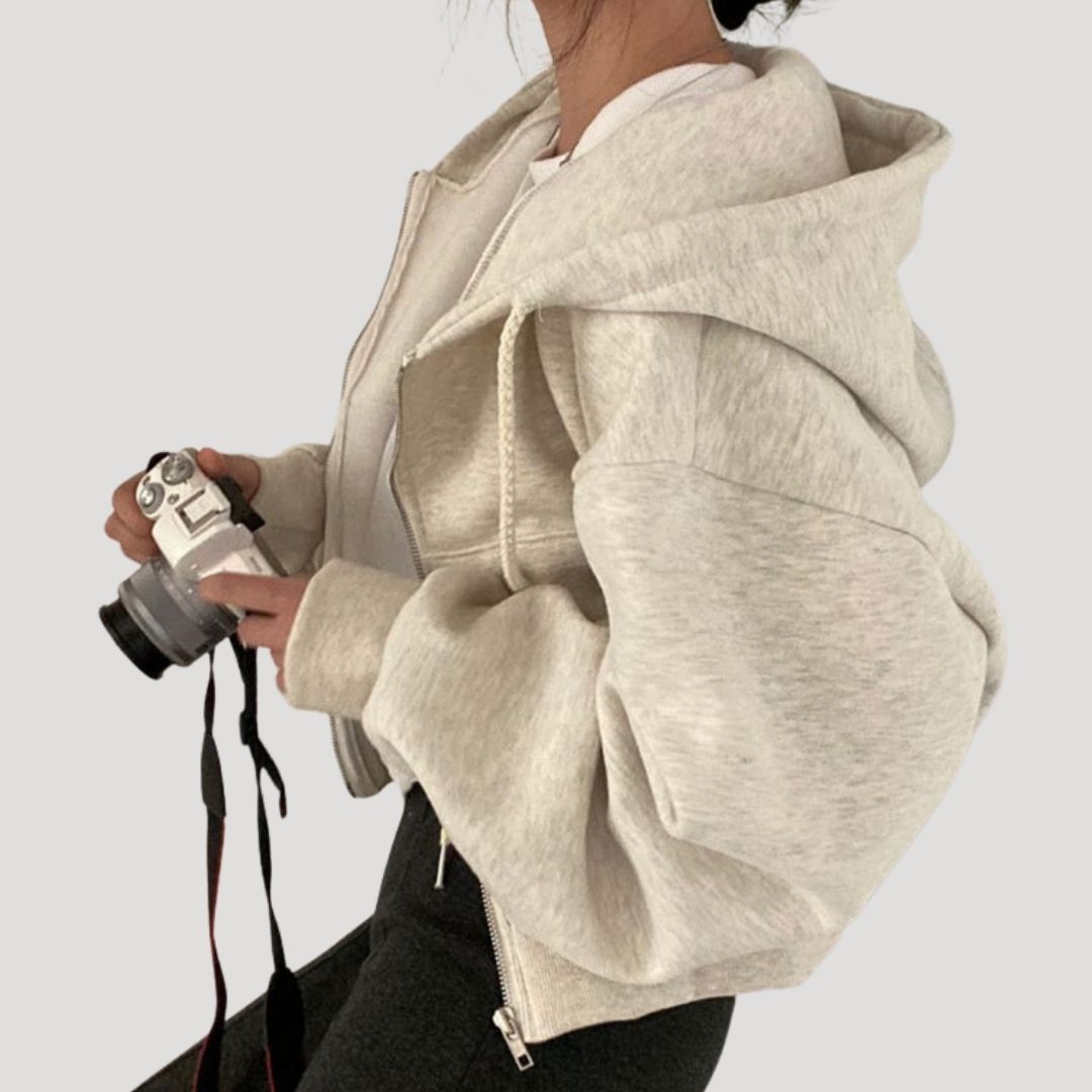Women's Spring Cropped Zip-Up Hoodie Jacket | Bella Casual Coat