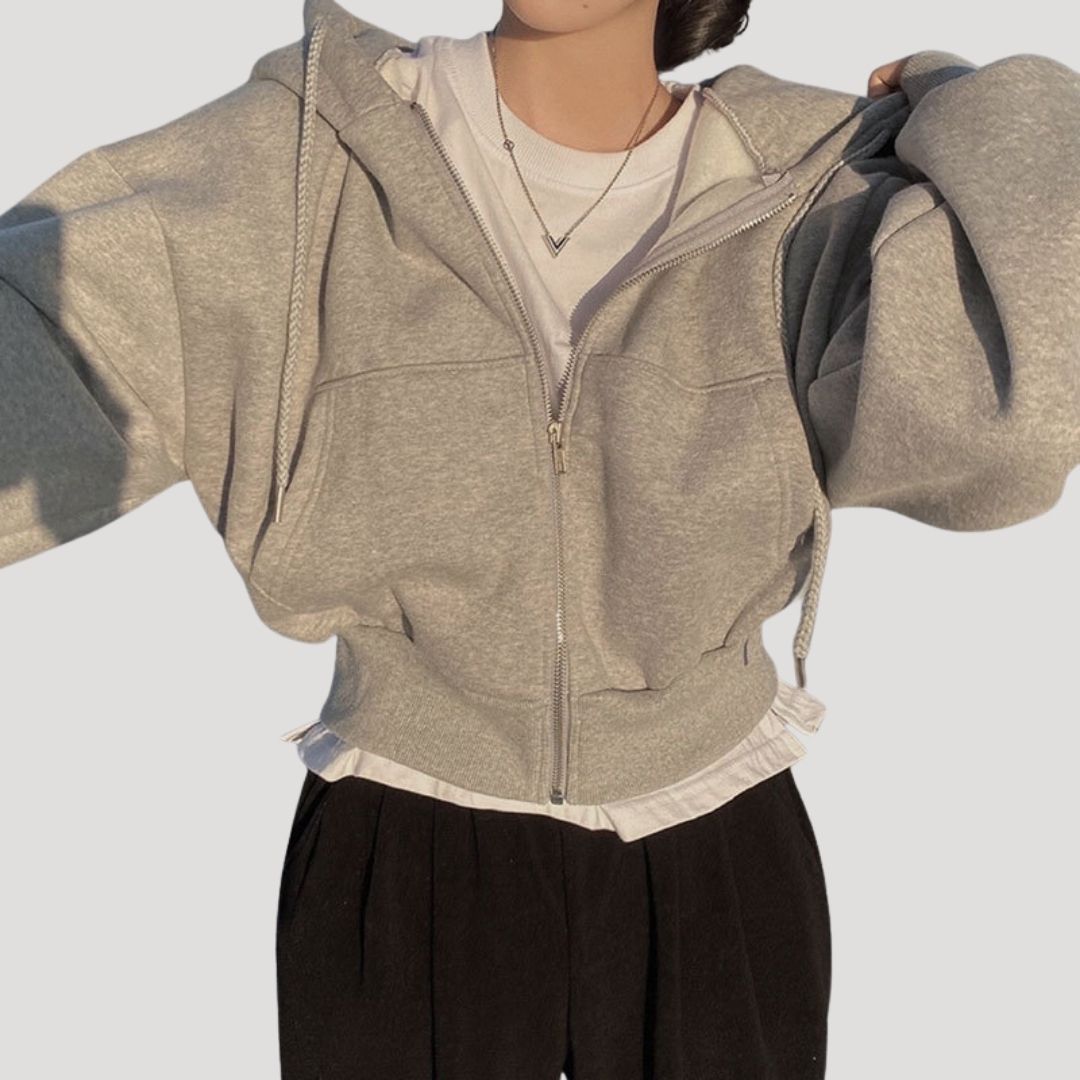 Women's Spring Cropped Zip-Up Hoodie Jacket | Bella Casual Coat