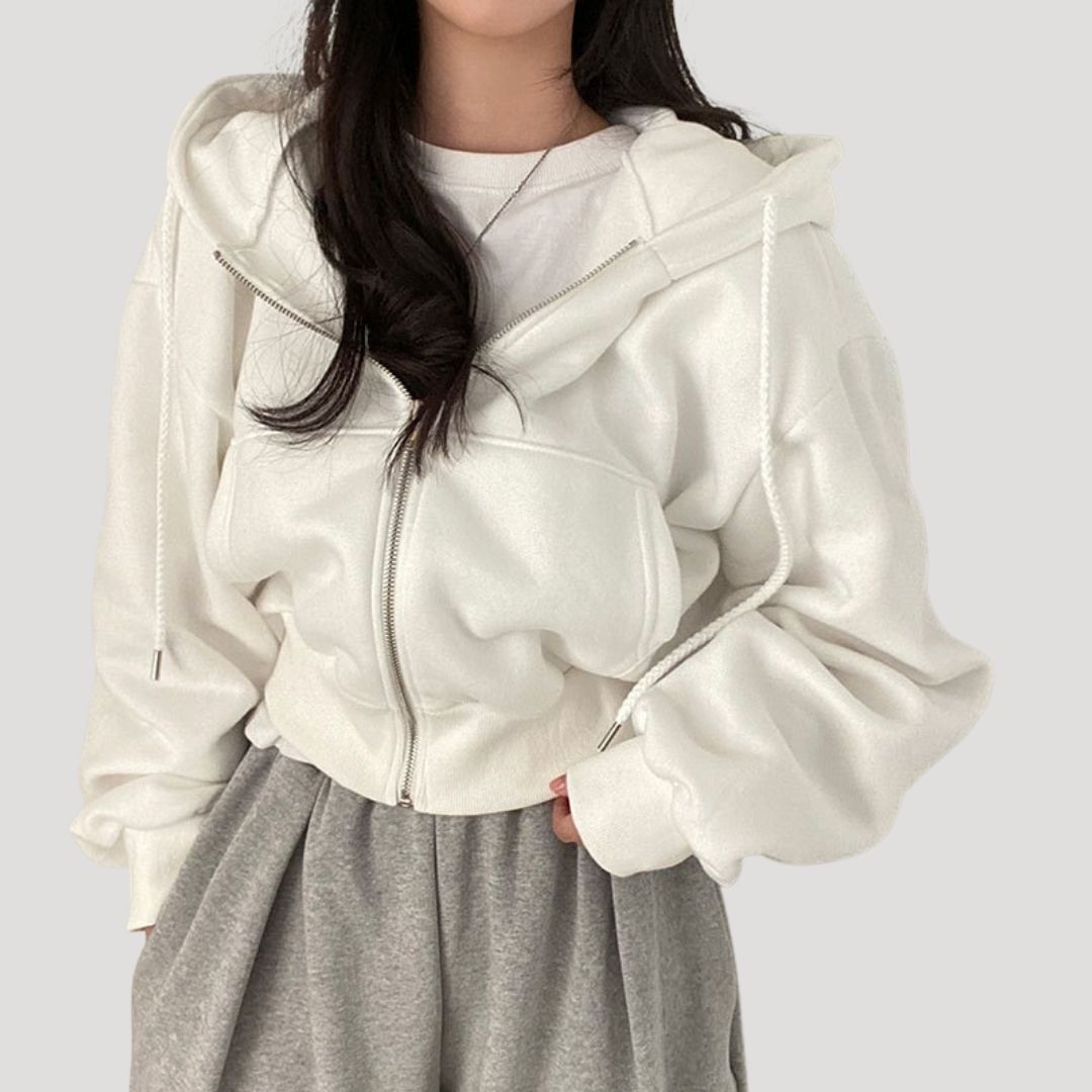 Women's Spring Cropped Zip-Up Hoodie Jacket | Bella Casual Coat