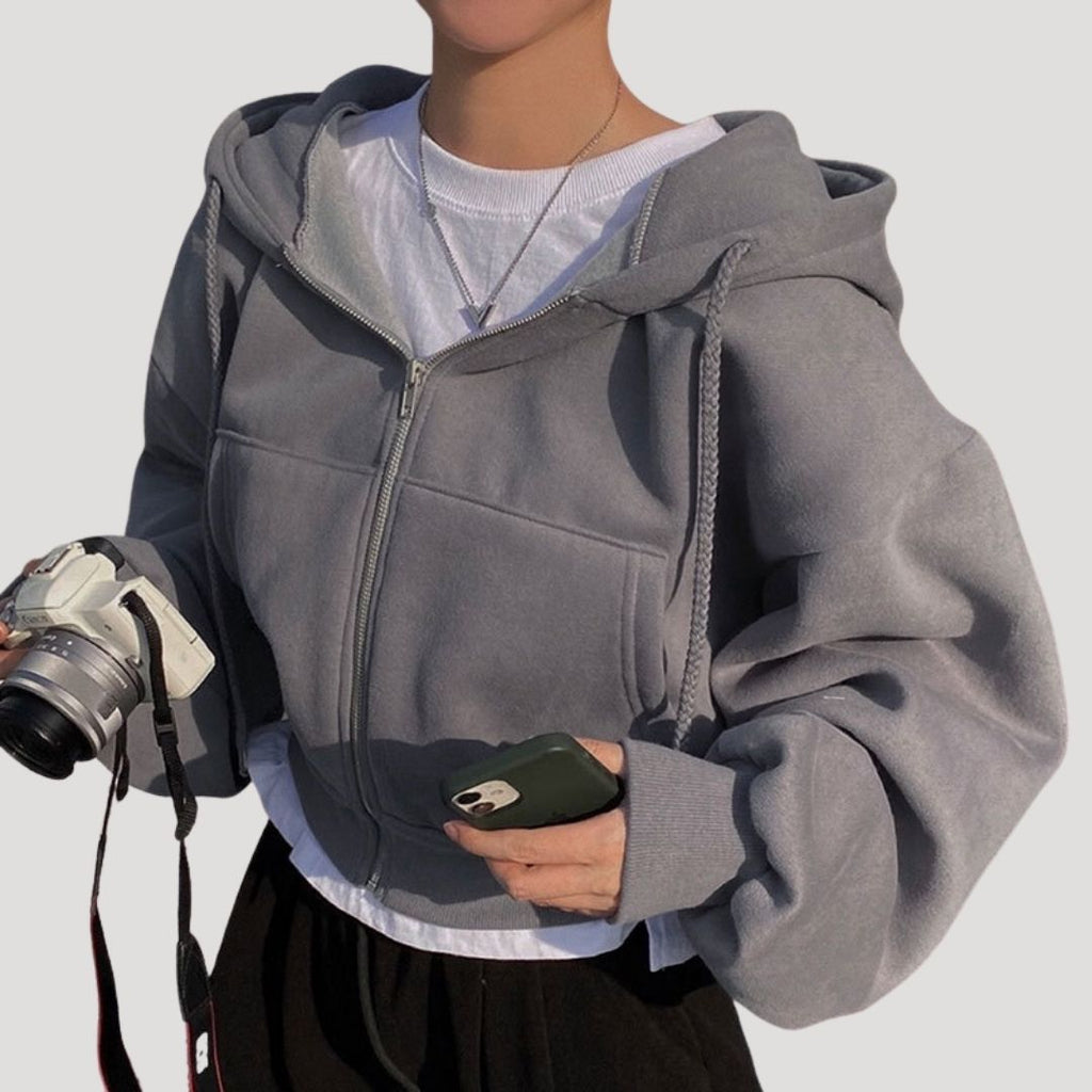 Women's Spring Cropped Zip-Up Hoodie Jacket | Bella Casual Coat