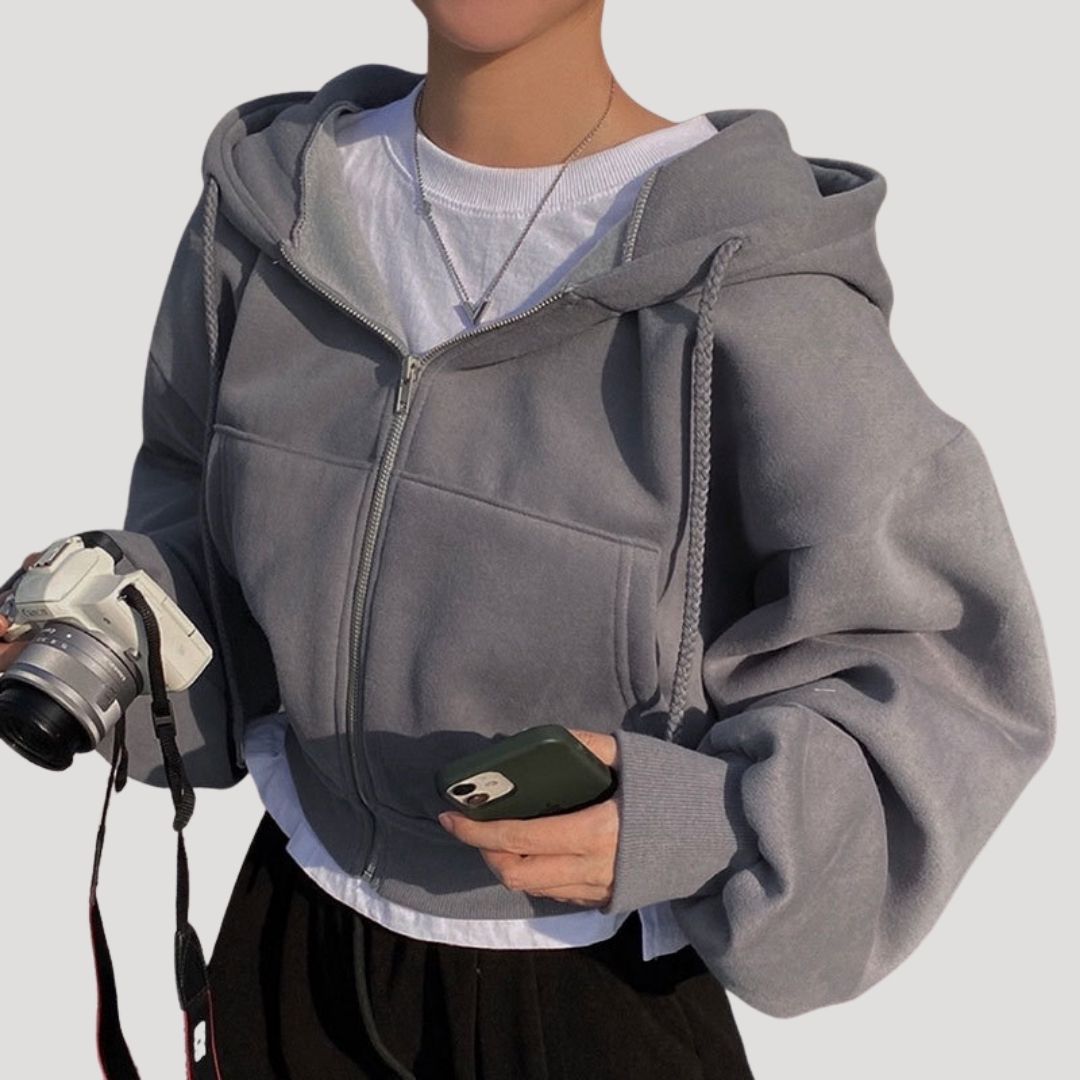 Women's Spring Cropped Zip-Up Hoodie Jacket | Bella Casual Coat
