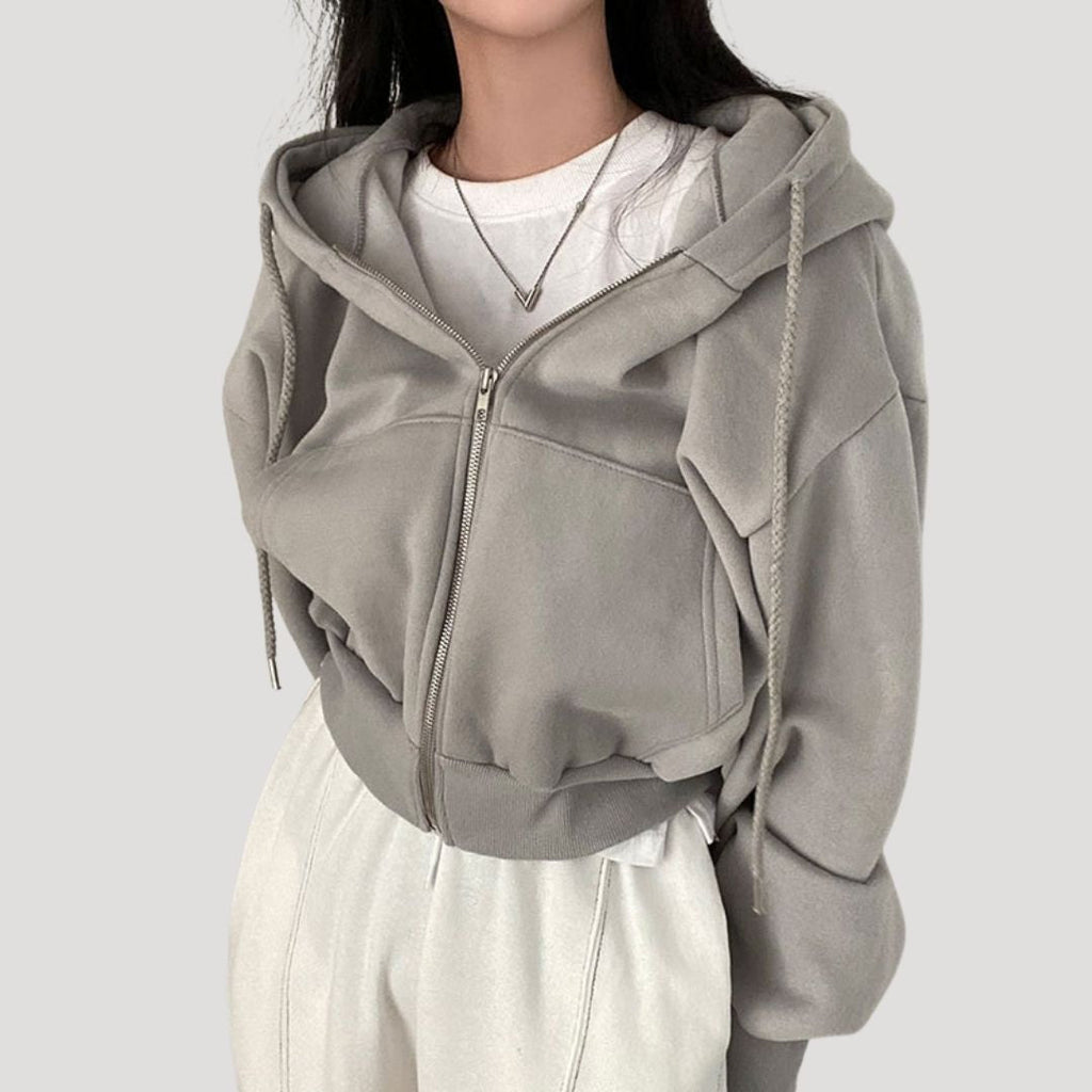 Women's Spring Cropped Zip-Up Hoodie Jacket | Bella Casual Coat