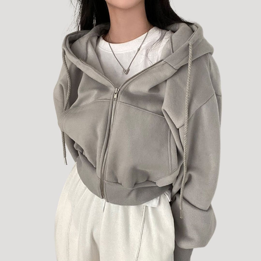 Women's Spring Cropped Zip-Up Hoodie Jacket | Bella Casual Coat