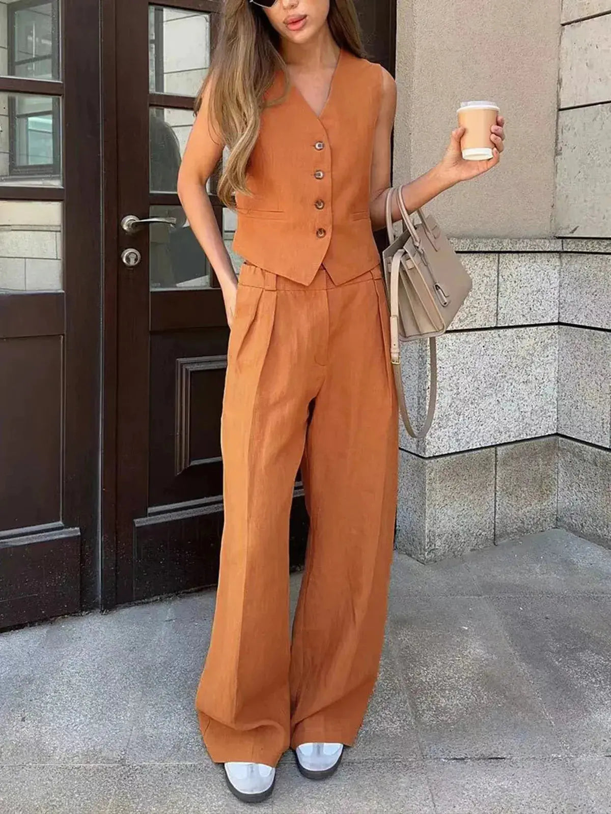 Women's Cotton Linen Waistcoat & Trousers Set | Summer Set