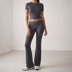 Women's Short-Sleeve Two-Piece Set | High-Waist Pants Suit