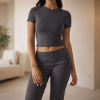Women's Short-Sleeve Two-Piece Set | High-Waist Pants Suit