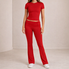 Women's Short-Sleeve Two-Piece Set | High-Waist Pants Suit