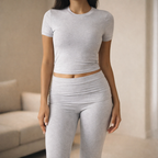 Women's Short-Sleeve Two-Piece Set | High-Waist Pants Suit