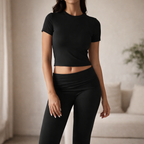 Women's Short-Sleeve Two-Piece Set | High-Waist Pants Suit