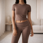 Women's Short-Sleeve Two-Piece Set | High-Waist Pants Suit