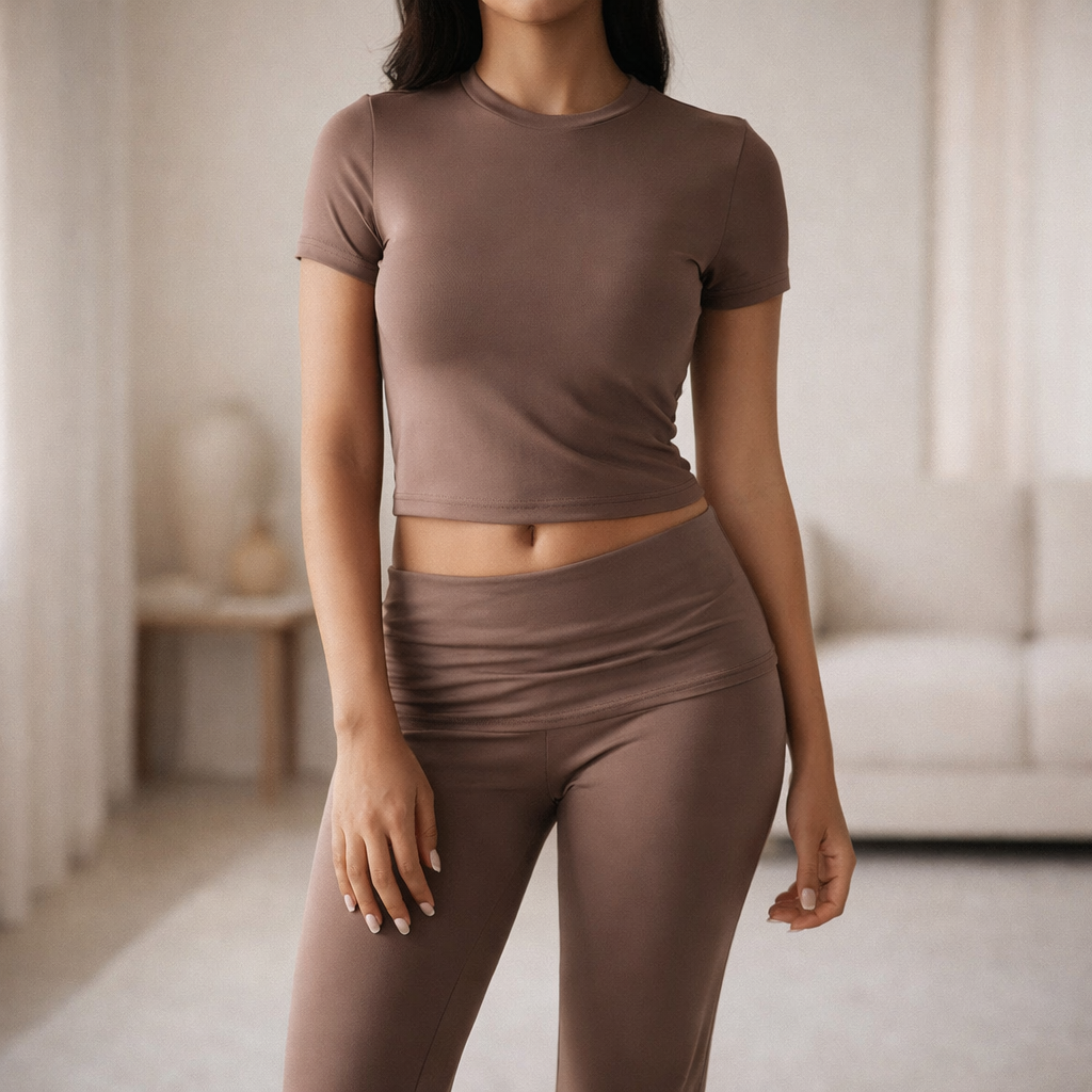 Women's Short-Sleeve Two-Piece Set | High-Waist Pants Suit