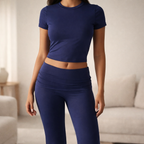 Women's Short-Sleeve Two-Piece Set | High-Waist Pants Suit