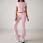 Women's Short-Sleeve Two-Piece Set | High-Waist Pants Suit