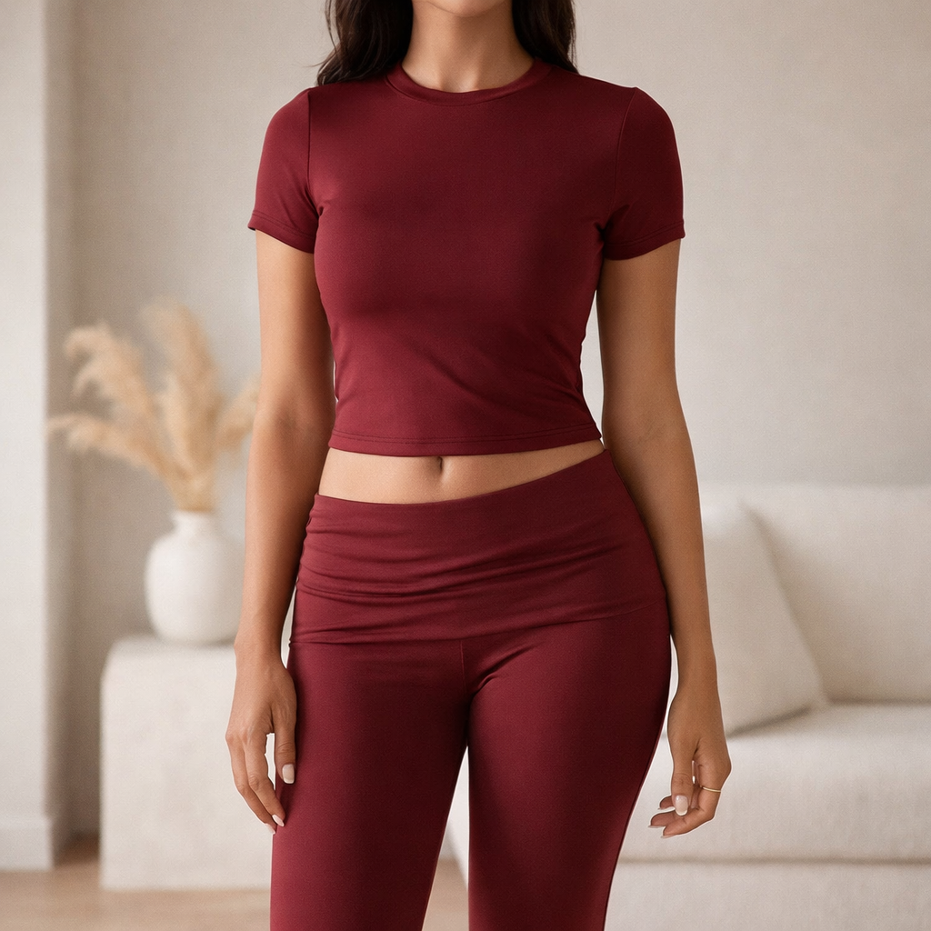 Women's Short-Sleeve Two-Piece Set | High-Waist Pants Suit