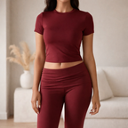 Women's Short-Sleeve Two-Piece Set | High-Waist Pants Suit