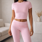 Women's Short-Sleeve Two-Piece Set | High-Waist Pants Suit
