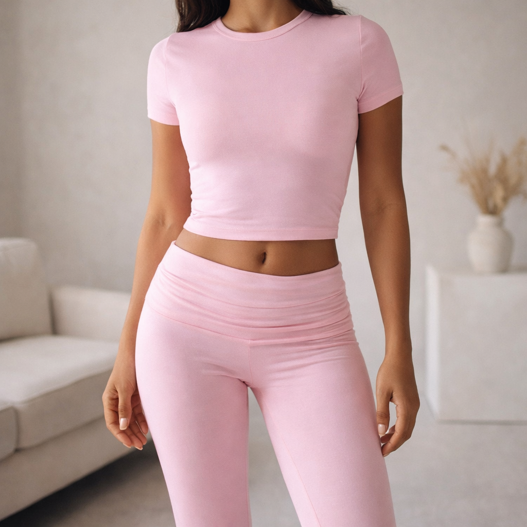 Women's Short-Sleeve Two-Piece Set | High-Waist Pants Suit