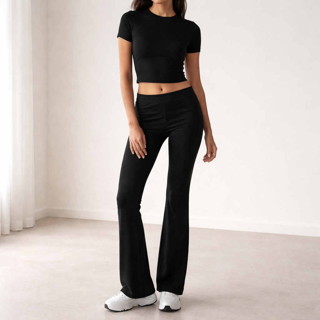Women's Short-Sleeve Two-Piece Set | High-Waist Pants Suit