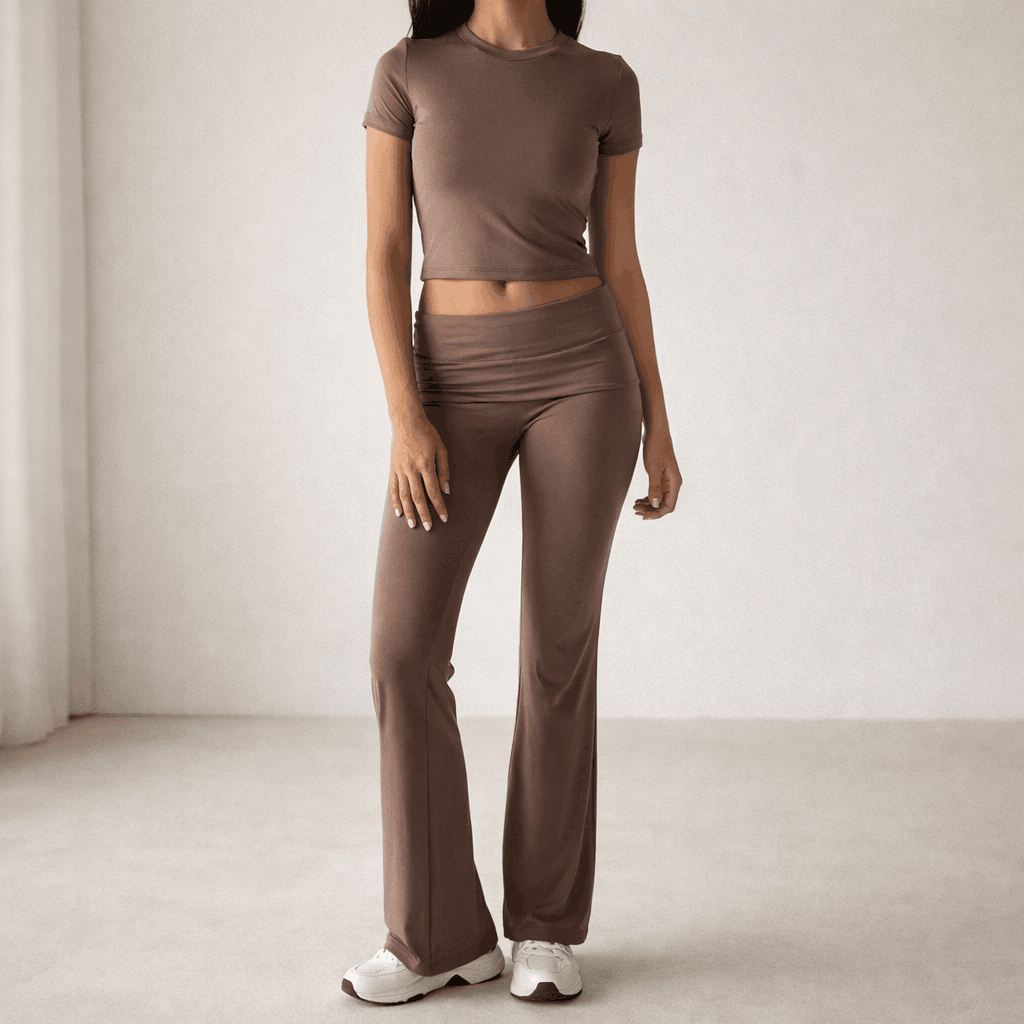 Women's Short-Sleeve Two-Piece Set | High-Waist Pants Suit