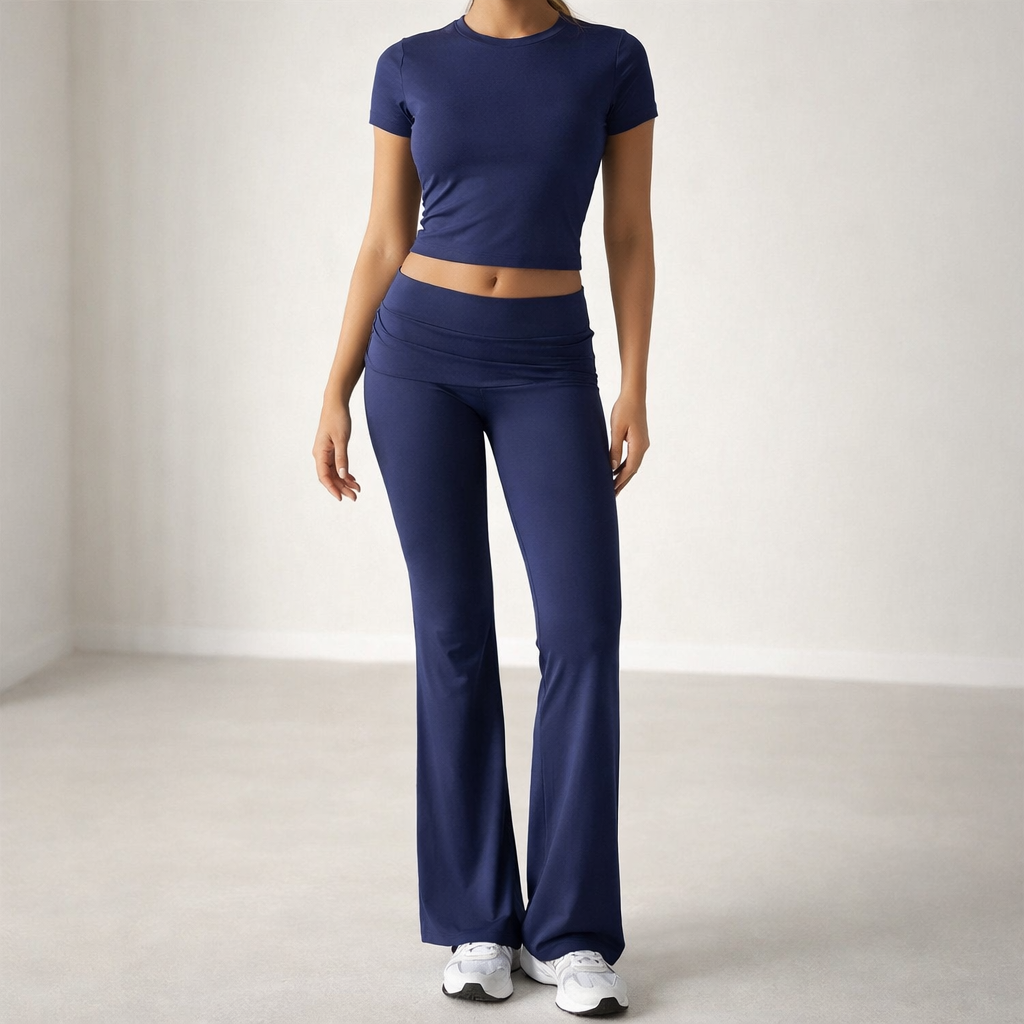 Women's Short-Sleeve Two-Piece Set | High-Waist Pants Suit