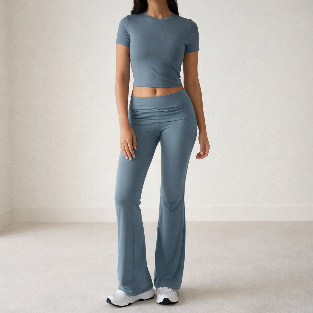Women's Short-Sleeve Two-Piece Set | High-Waist Pants Suit