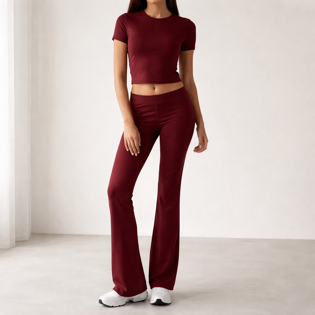 Women's Short-Sleeve Two-Piece Set | High-Waist Pants Suit