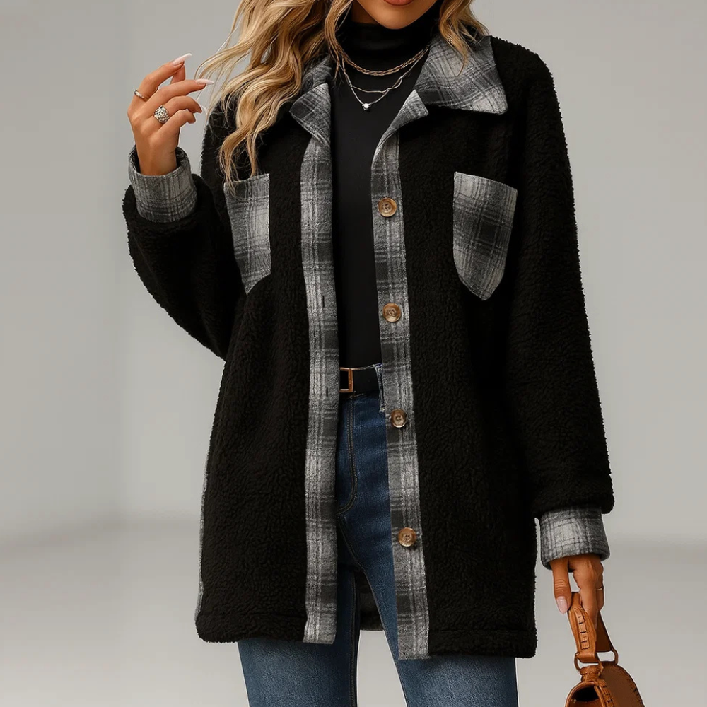 Women's Velvet Plaid Coat | Warm & Stylish Outerwear