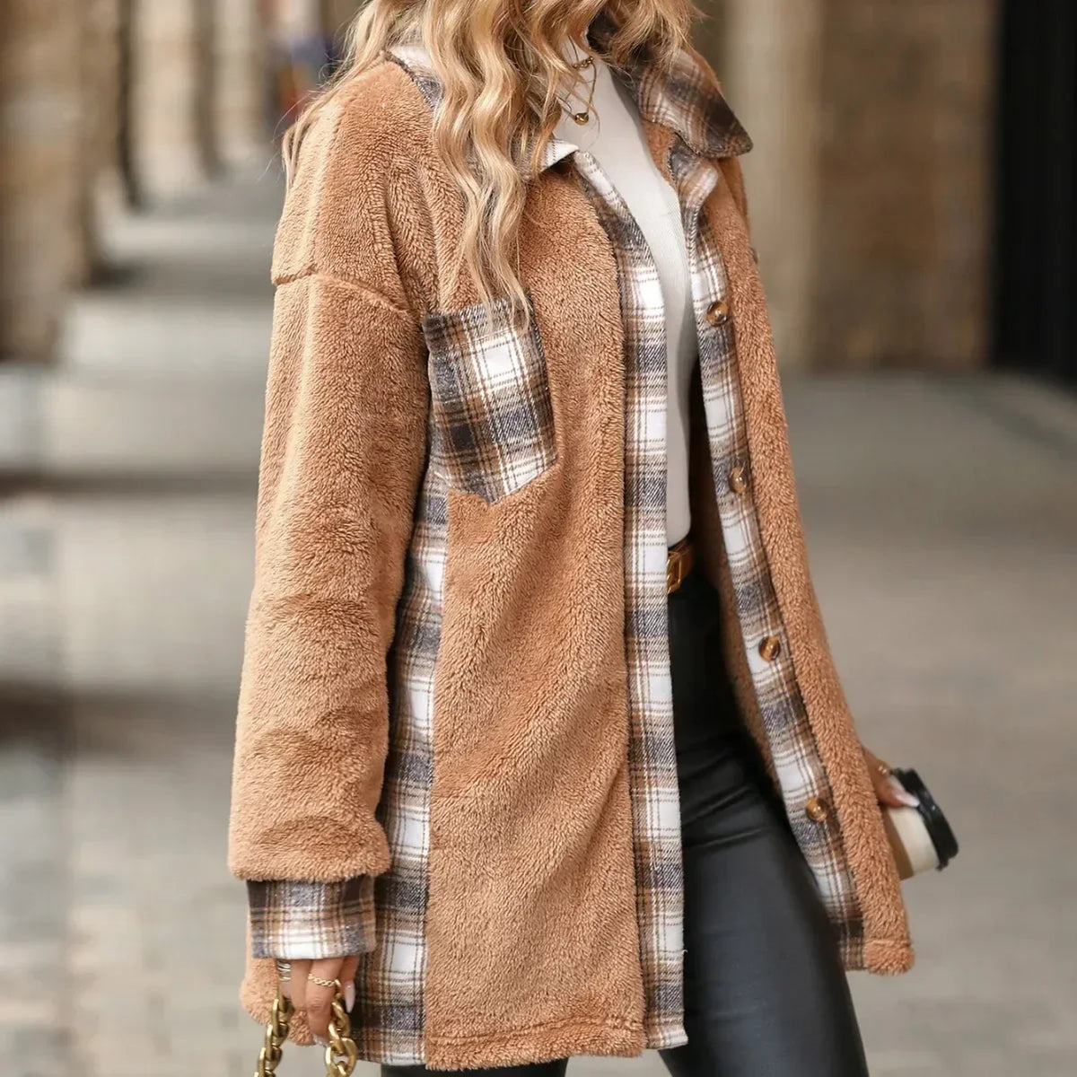 Women's Velvet Plaid Coat | Warm & Stylish Outerwear